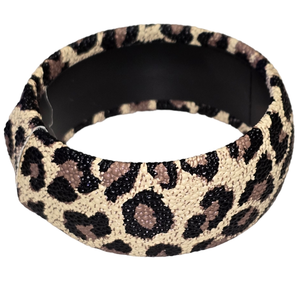 Vtg Leapard Print Black Brown Bangle Bracelet Lot 4